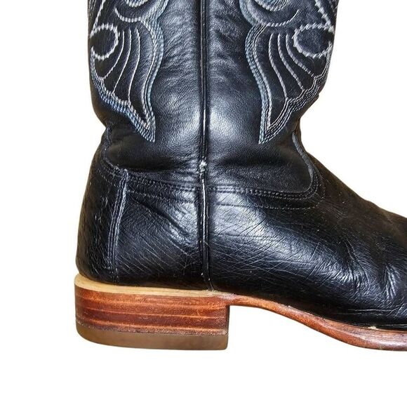 Los Altos Black Ostrich Leather Boots Mens Size 8 EE width Rodeo Western Cowboy - Picture 10 of 15